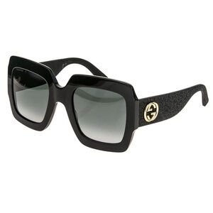 NEW GUCCI GLITTER 0102 Oversized Rectangular Black Rubber Sunglasses GG0102S O/S